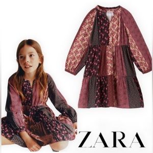 Zara Kids Floral Patchwork Dress - Pink and Purple
